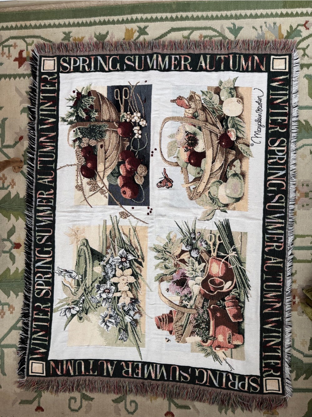 Seasonal Basket Tapestry Throw Blanket